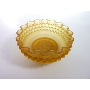 Vintage Frosted Yellow Bowl Small Scalloped Dish Brownish Amber Candy Nut